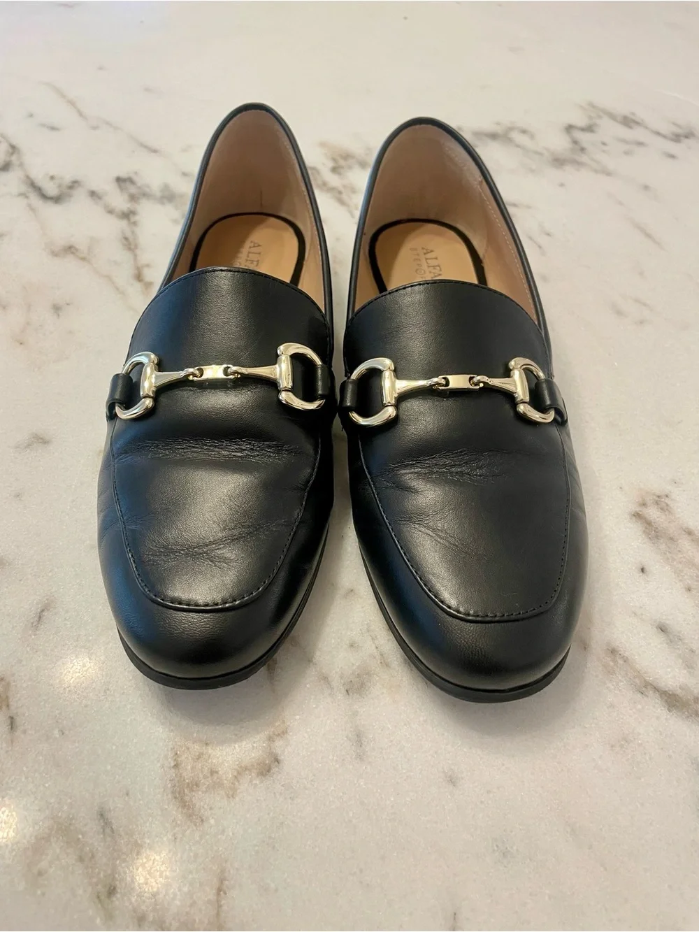 Alfani Black Leather Loafers with Gold-Tone Horsebit